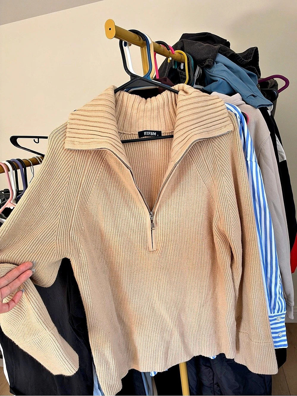 BTFBM Womens Quarter Zip Pullover Ribbed Knit Sweater